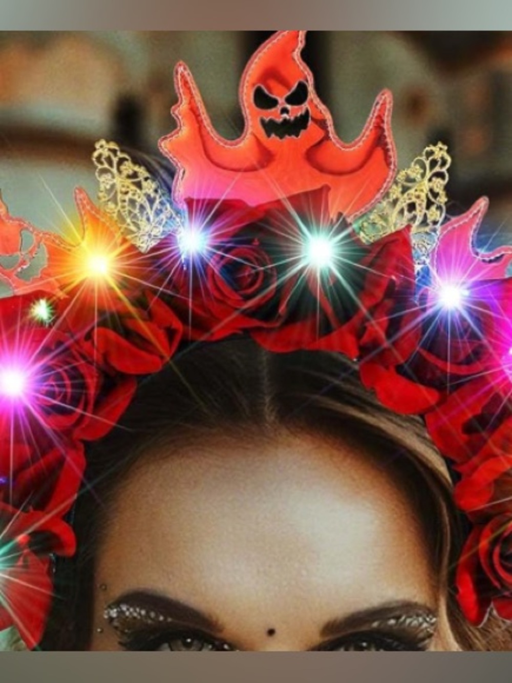 GHOSTS & ROSES LIGHTED HEADBAND NWOT  Halloween Dia de los Muertos - Picture 3 of 8